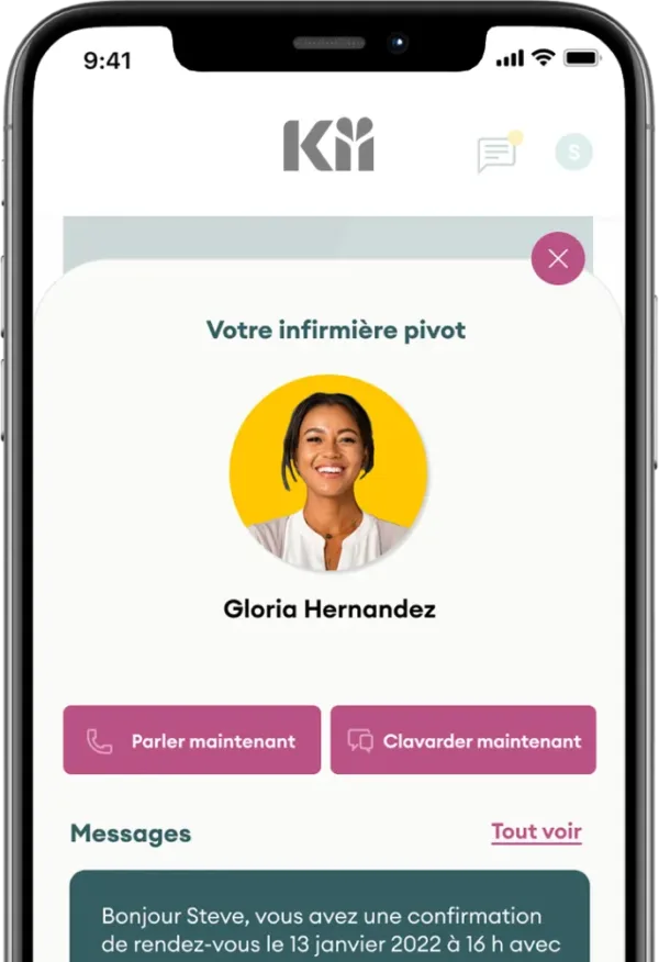 Image of a mobile phone with the Kii App in French